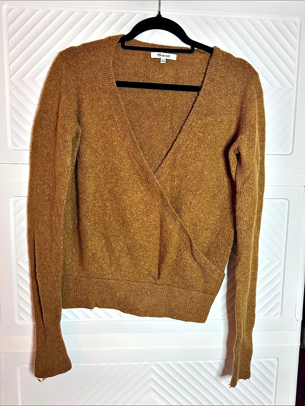 Madewell Wrap-Front Pullover Sweater in Coziest Yarn Brown XXS